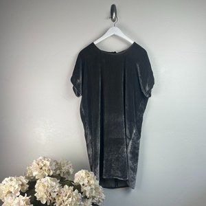 Grey Velvet Bow Back T-Shirt Dress